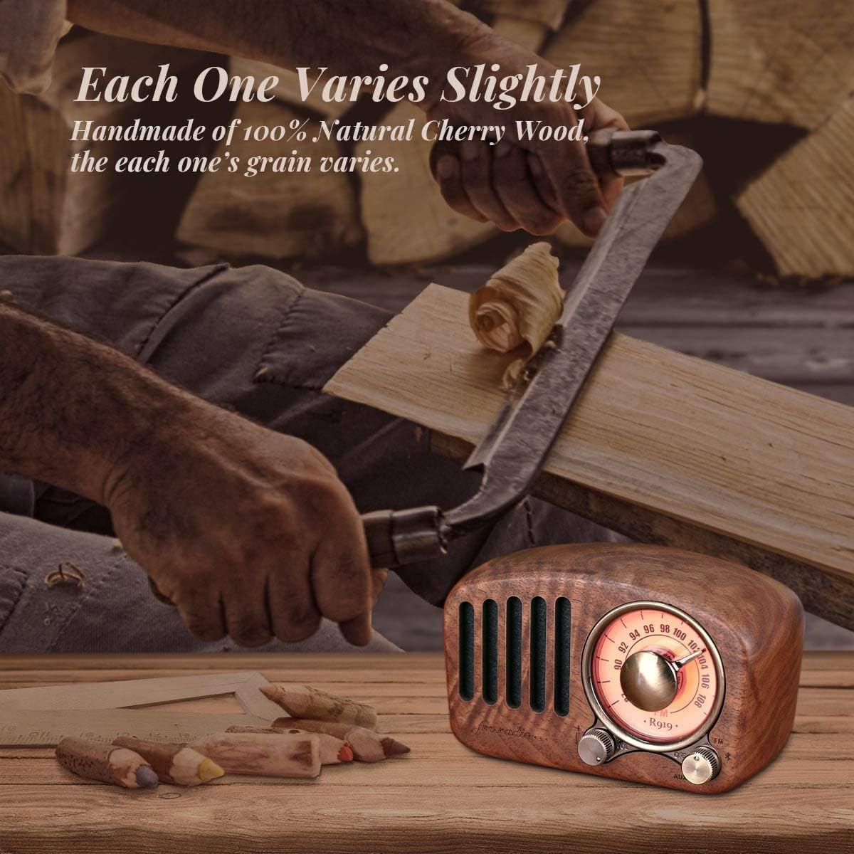 Draagbare Radio - Retro Radio - met FM - MP3-speler - via SD - Bluetooth - AUX - 270° Wijzerplaat - Battery-Aangedreven - 10.6 x 5 x 6.8 cm - Klassiek Walnoot Hout