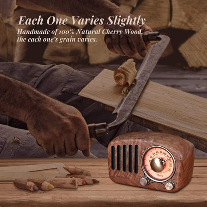 Draagbare Radio - Retro Radio - met FM - MP3-speler - via SD - Bluetooth - AUX - 270° Wijzerplaat - Battery-Aangedreven - 10.6 x 5 x 6.8 cm - Klassiek Walnoot Hout