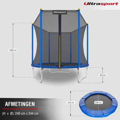Ultrasport Uni-Jump Tuintrampoline, Ø 183-460 cm, TÜV Rheinland + GS getest, kindertrampoline, complete set met springmat, veiligheidsnet, verzinkte veren, gevoerde netpalen en randafdekking