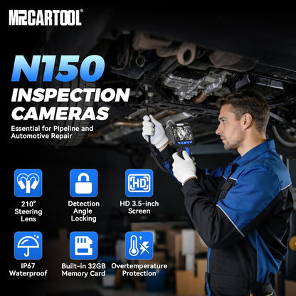 MR CARTOOL Endoscoopcamera met licht, inspectiecamera, 5 inch, IPS 1080P, industriële endoscoop, 210 graden, tweerichtingsdraaibaar, 6,35 mm endoscoop