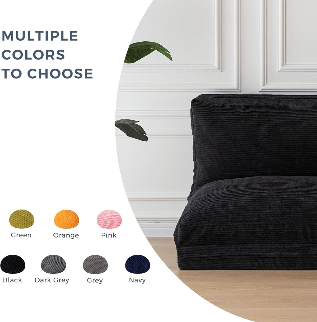 MAXYOYO Opvouwbare zitzak van corduroy met schuimvulling, extra dik, 4 lagen, matras/vloerbank voor volwassenen, afneembare en machinewasbare overtrek, zwart, 100 x 240 cm