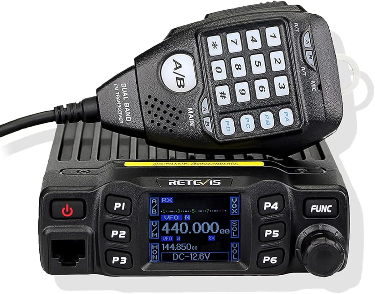 Retevis RT95 Mini Dubbele Band Mobiele Radio 25W 200 Kanalen Amateur Radio DTMF 5Tone Walkie Talkie Car Transceiver met Programmeerkabel (Zwart)