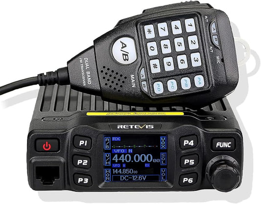 Retevis RT95 Mini Dubbele Band Mobiele Radio 25W 200 Kanalen Amateur Radio DTMF 5Tone Walkie Talkie Car Transceiver met Programmeerkabel (Zwart)