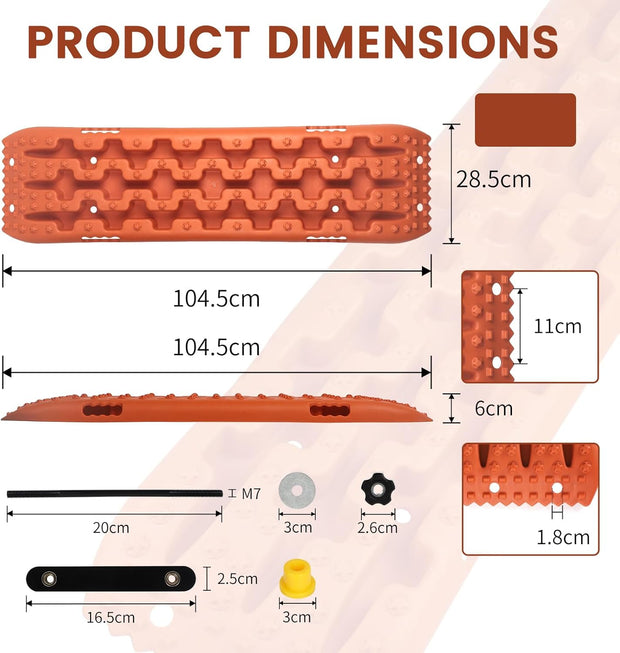 Zandplaten - Bandenladder - Autoaanhanger - Set van 2 - Tractiemat - Gripmat - Offroad-Accessoires - Recovery Board - Tractiehulp - Oprijwiggen - voor Zand - Modder - Sneeuw - 103 x 27 x 5,5 cm - Oranje