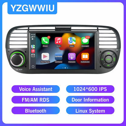 Carplay/Android für Fiat 500 2007-2015 Autoradio Bluetooth/FM/AM RDS (Zwart)