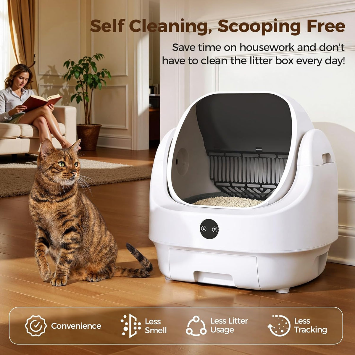 Automatic Cat Litter, Ellenpent Open Top Self-Cleaning Cat Litter Box - QUORE