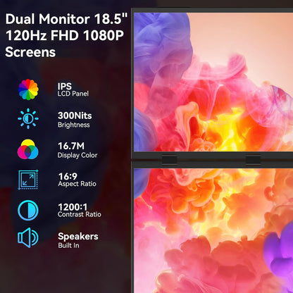 Kenowa Dual Portable Monitor 18.5 inch Foldable Dual Screen 120Hz 100% sRGB, IPS Expansion Screen, Foldable Monitor with Mini HDMI/USB-C/Speaker for Laptop/PC/Phone/Mac/PS4/Switch - QUORE