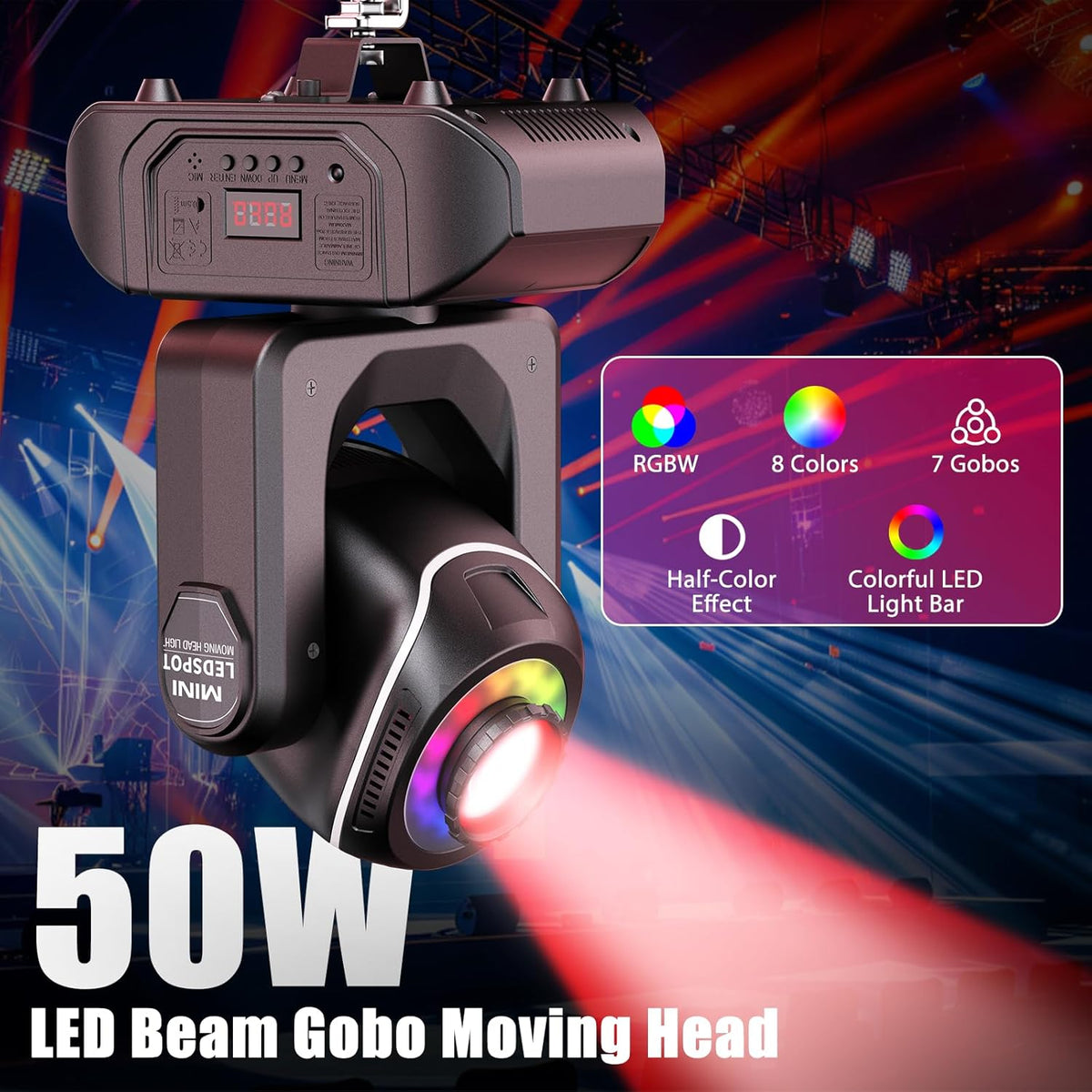 24 W Bewegende Kop Podiumlicht – Moving Head Licht – DJ Spot – Disco Verlichting – Feestverlichting – 8 Kleuren & 7 Patronen – 540° Pan & 215° Tilt