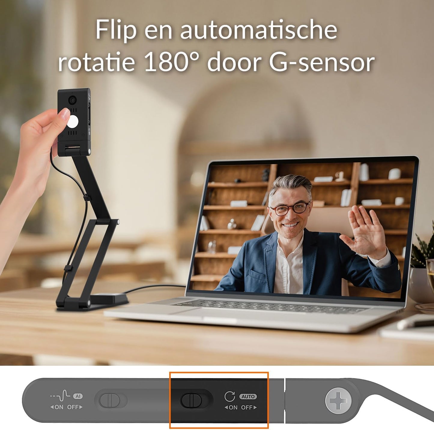 Innex DC500 13MP 4K USB Document Camera, Webcam and Scanner, 3-in-1, 13MP, Noise Cancelling Microphone, Dual Auto Focus, Auto Flip, Built-in LED Bulb, OCR, Win, Mac, Chromebook