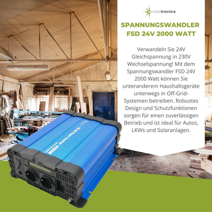 solartronics Spanningsomvormer FS2000D 24V 2000/4000 Watt Pure Sinus BLAUW m. Display FS Serie LiFePO4 / lithium, lood-, gel of AGM-batterij compatibel inverter omvormer