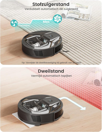 Lefant Robotstofzuiger M320, 6000 Pa Zuigkracht, Borstelvrij Ontwerp voor Dierenhaar, PSD Obstakelvermijding, Ultrasone Tapijtdetectie, 3-in-1 Stofzuigen en Dweilen, App- en Spraakbediening