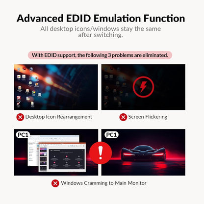 AV Access Docking Station KVM Switch 2 Monitor 2 Laptops, 4K KVM Switch Dual Monitor, 100W PD voor elke pc, 1G Ethernet, EDID-emulatie, ideaal voor thuiskantoor en gaming