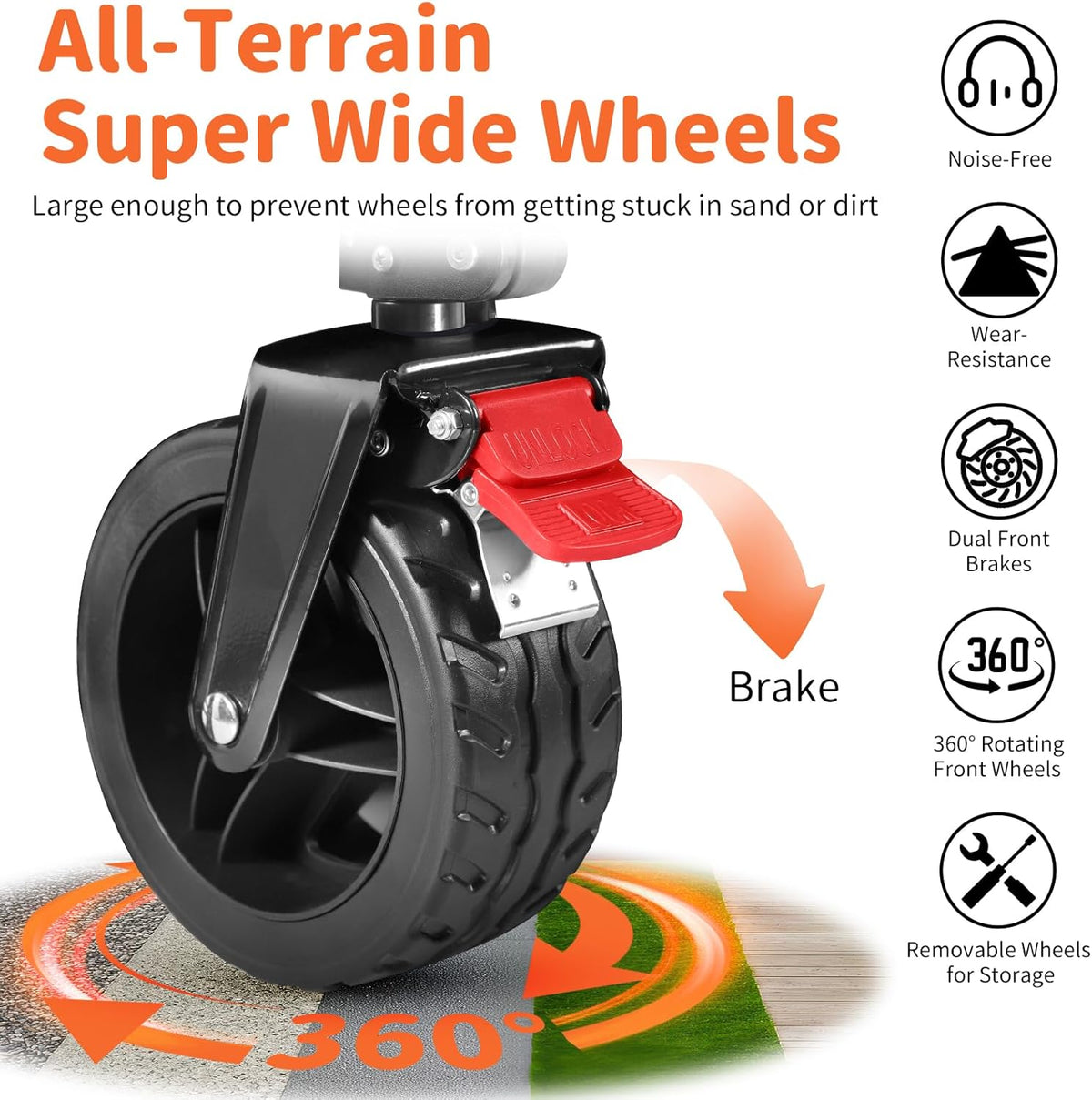 BELEEV Inklapbare Handwagen, Zware Klasse All-Terrain Handwagen met 6in Grote All-Terreinwielen, 130L Grote Capaciteit, Zijzakken & Drankhouders voor Strand Tuin Camping Sport Winkelen -Black