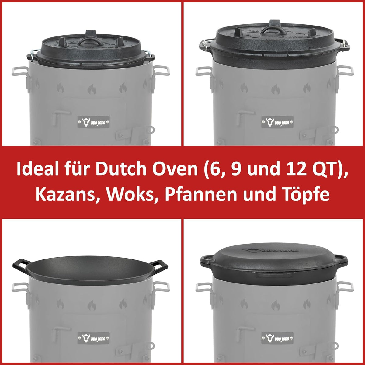 BBQ-Toro cast iron kazan with kazan stove Ø 35 cm | cast iron pan with lid 12.1 l | goulash kettle, fire kettle, outdoor stove - QUORE