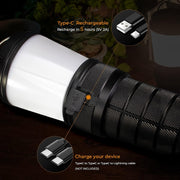 Campinglamp - Kampeerlamp - LED-lantaarn - Dimbare - Draagbare - met 4 Li-Ion Batterij - Oplaadbare Zaklamp - voor Buiten - Camping - Noodsituatie - 2700K-5000K - 800Lm - 3.7V - 44.4W/u - Zwart
