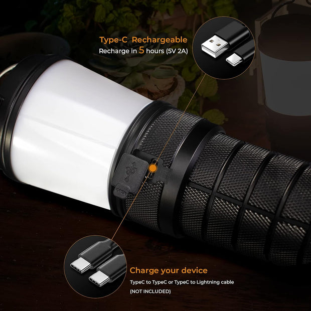 Campinglamp - Kampeerlamp - LED-lantaarn - Dimbare - Draagbare - met 4 Li-Ion Batterij - Oplaadbare Zaklamp - voor Buiten - Camping - Noodsituatie - 2700K-5000K - 800Lm - 3.7V - 44.4W/u - Zwart