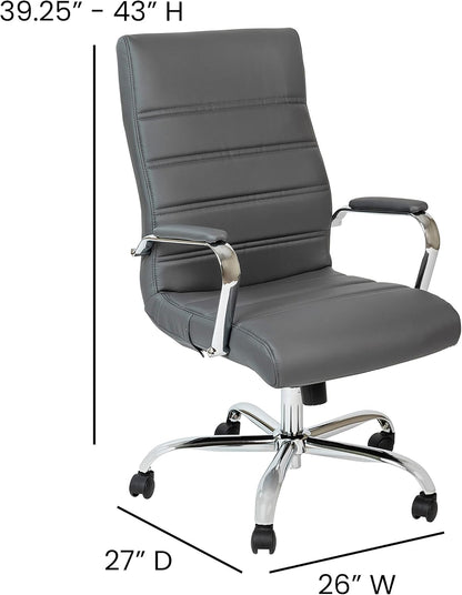 Flash Furniture Whitney Bureaustoel met hoge rugleuning - grijs LeatherSoft Executive draaibare bureaustoel met chroom frame - draaibare fauteuil