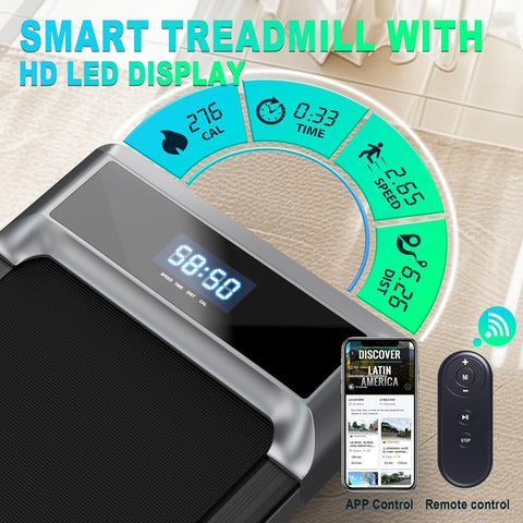 Loopband - Elektrische Loopband - Wandelpad - Wandel-Joggingmachine - met 6.5% Helling - Bluetooth-Verbinding - 2.25 pk - 1-6 km/u - 7-laagse Loopoppervlak - Zwart