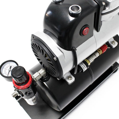 Wiltec airbrush compressor AF189A met luchttank en 1 cilinder luchtdruk tot 6 bar met automatische uitschakelfunctie en manometer