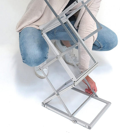 DisplayLager - Brochurestandaard, opvouwbaar incl. draagtas van aluminium. Bodembrochurestandaard staand formaat vouwbrochurestandaard (zilver, A4)