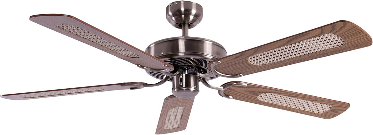 Pepeo Potkuri Plafondventilator zonder verlichting, oudzilver, eiken vleugels, 132 cm