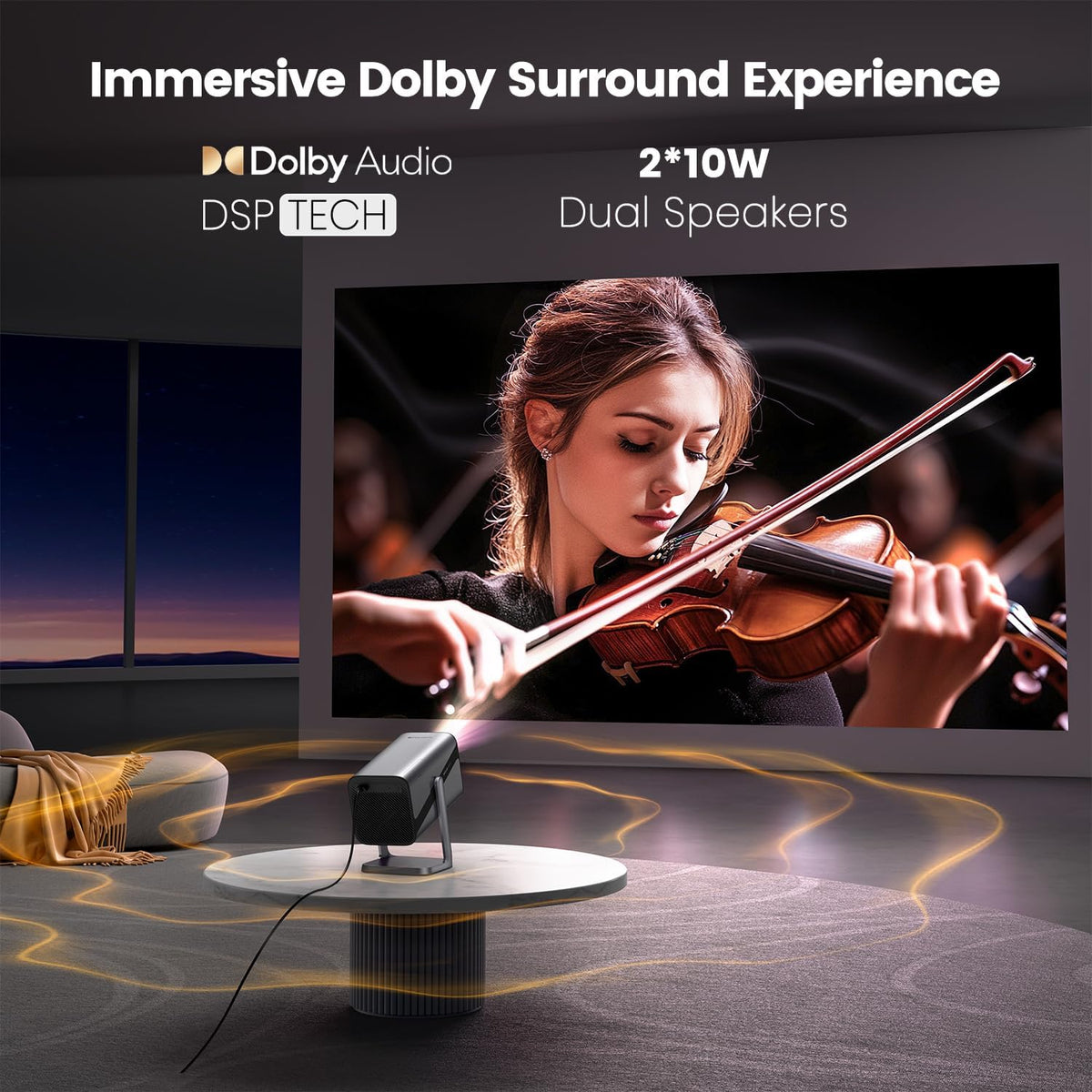 Netflix Official & Dolby Audio Smart Beamer, 4K thuisbioscoop, Full HD 1080P, 4K 600ANSI elektrische focus/auto, verticale trapeziumcorrectie, wifi6, bluetooth-beamer, outdoor, 360° draaibaar