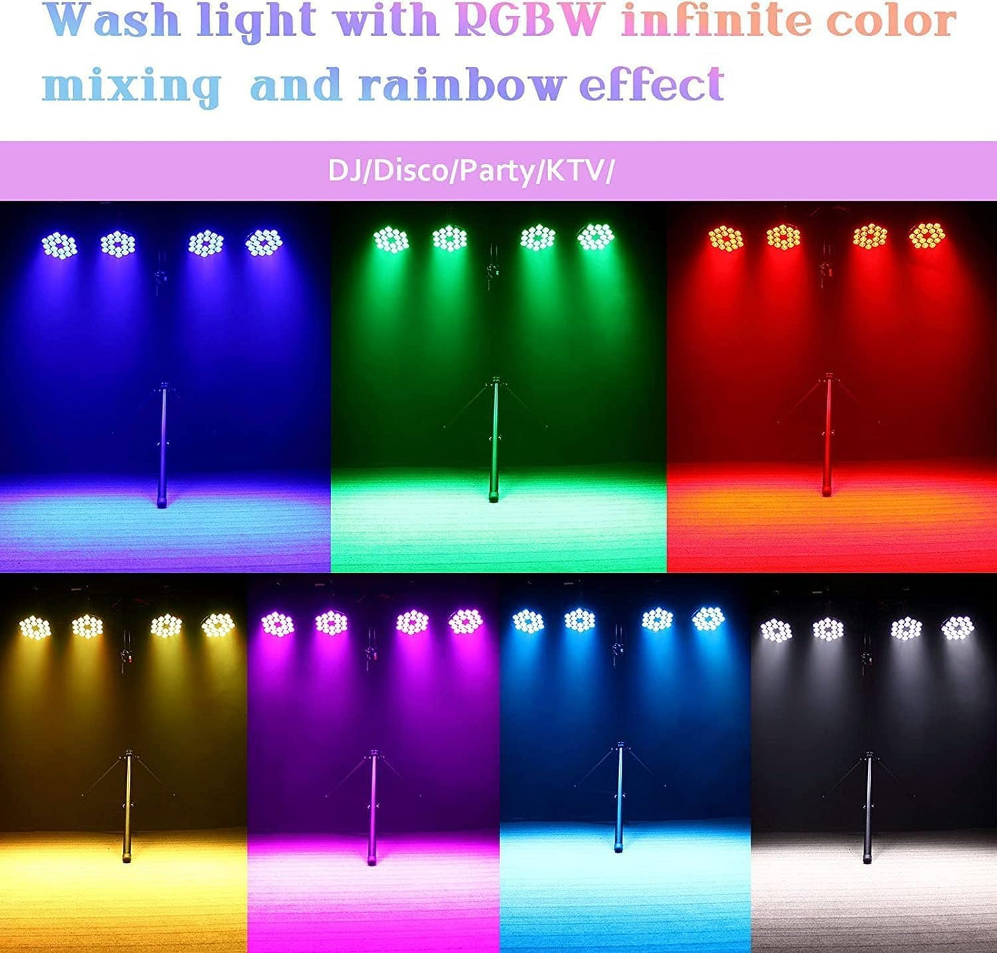 Led-schijnwerper, 200 W, 18 leds, podiumlicht, discolicht, 8 kanalen, led, RGBW, DMX Strobe, geluid, actieve modus, verlichting DJ, lichteffect voor show, bar, KTV, party, Halloween, 4 stuks