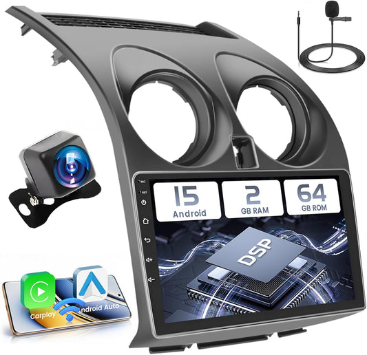 2+64 GB Android 13 autoradio voor Nissan Qashqai J10 2006-2016 Radio Wireless Carplay Android Auto, 9 inch IPS touchscreenradio met achteruitrijcamera, Bluetooth, navigatie, wifi, DSP, EQ, Mirror Link