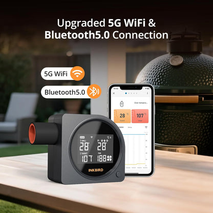 INKBIRD Wi-Fi 5GHz en Bluetooth Barbecue Temperatuurcontroller met 5 Probes, Automatische Barbecueventilator, Hoge en Lage Temperatuur Alarmen