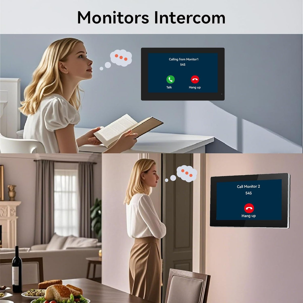 Video-intercom Deurbel met Camera, Videofoon, 7 inch touchscreen, Nachtzicht, Ontgrendeling op afstand, tweerichtingsintercom voor villa met 1 camera en 2 monitoren