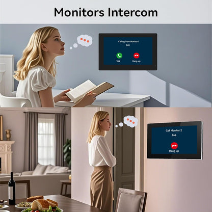 Video-intercom Deurbel met Camera, Videofoon, 7 inch touchscreen, Nachtzicht, Ontgrendeling op afstand, tweerichtingsintercom voor villa met 1 camera en 2 monitoren