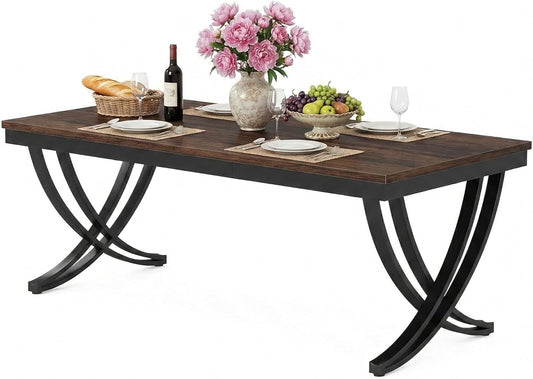 Eettafel – Tafel – Dinertafel – Houten Tafel – Industrieel Meubel – 200 cm Lang – Robuust Houten Blad met Zwart Metalen Onderstel