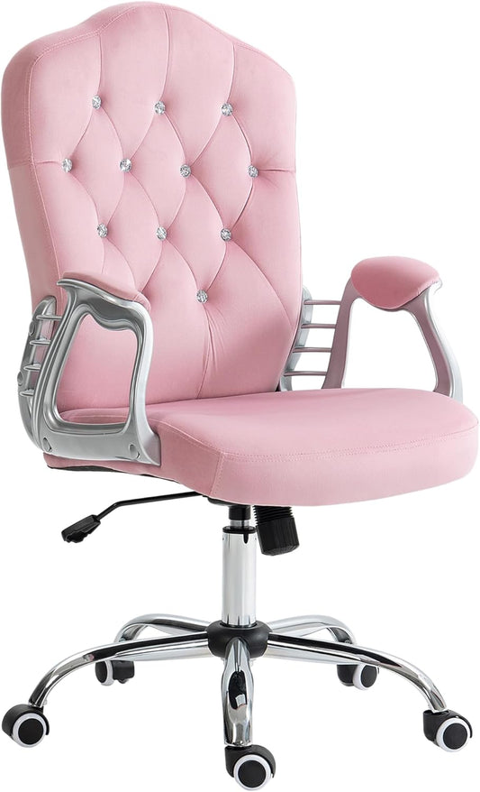 Vinsetto Homeoffice Office Office Chair Velvet Look Height Adjustable Swivel Chair Makeup Chair Office Chair Office Chair 120 kg Load Capacity for Study Bedroom Pink - QUORE