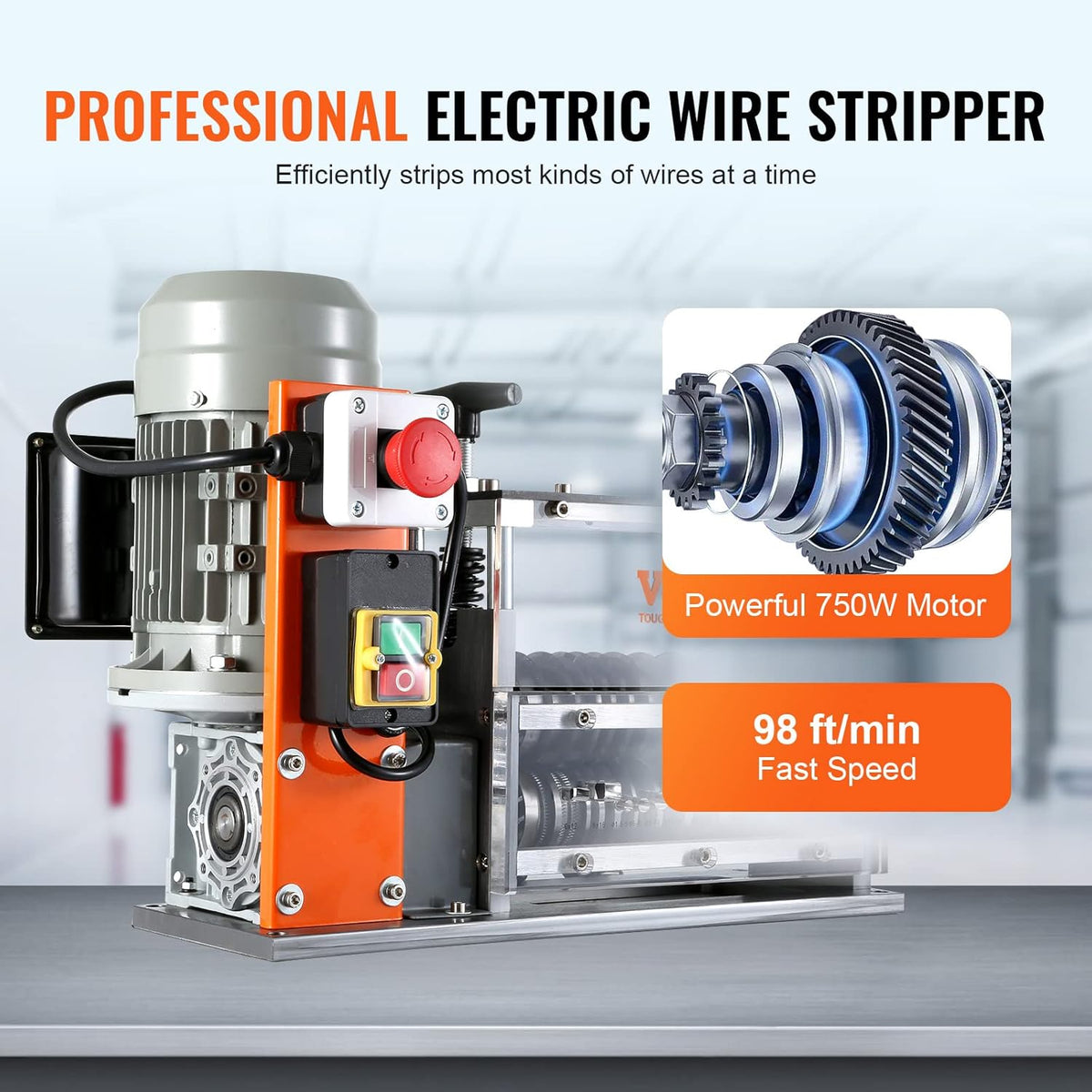 VEVOR Cable Stripper Machine, Electric, 1.5-32 mm, Cable Peeling Machine, 750 W, 30 m Per Minute, Speed, Stripping Plier, 65 m Spring Steel, Blade Ideal for Stripping Copper Wire