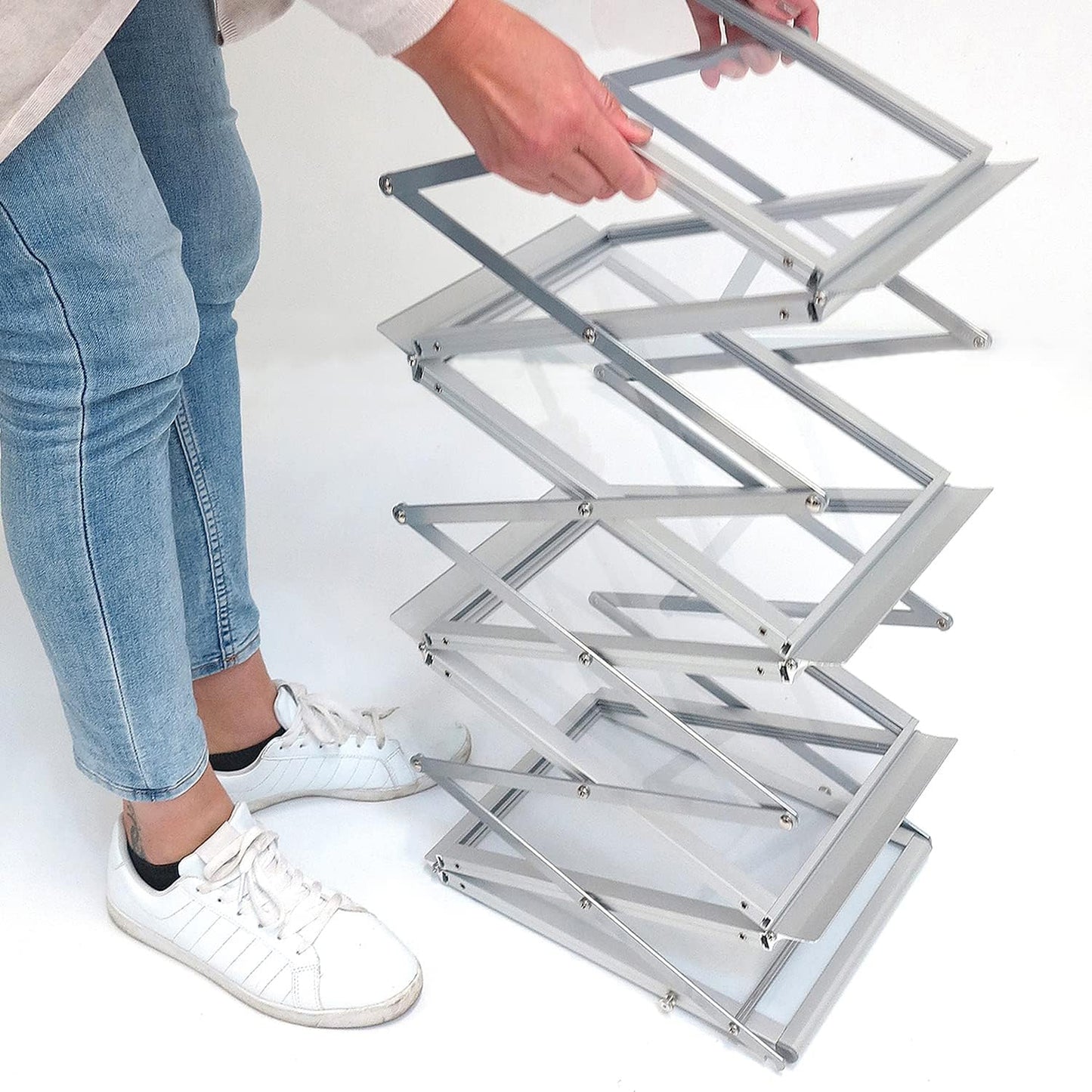 DisplayLager - Brochurestandaard, opvouwbaar incl. draagtas van aluminium. Bodembrochurestandaard staand formaat vouwbrochurestandaard (zilver, A4)