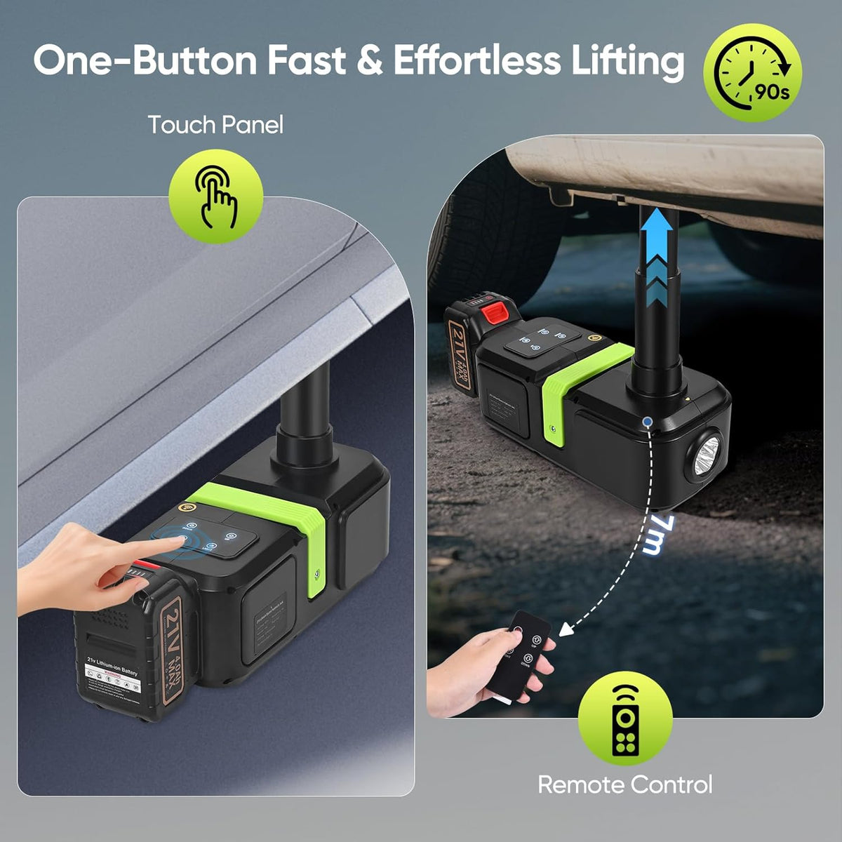 Elektrische krik, 21 V, 5 T hefgereedschap met 4000 mAh accu, waarschuwingssymbool en ledlicht, 150-540 mm hefhoogte, geschikt voor auto's, SUV, limousine, MPV, vrachtwagen en