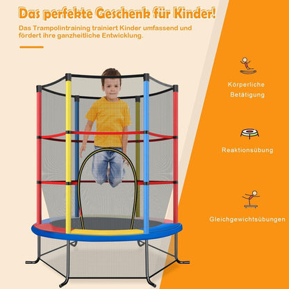 FANTASK Indoor-/outdoortrampoline met veiligheidsnet, Ø 165 cm, tuintrampoline tot 135 kg belastbaar, trampoline voor kinderen vanaf 3 jaar