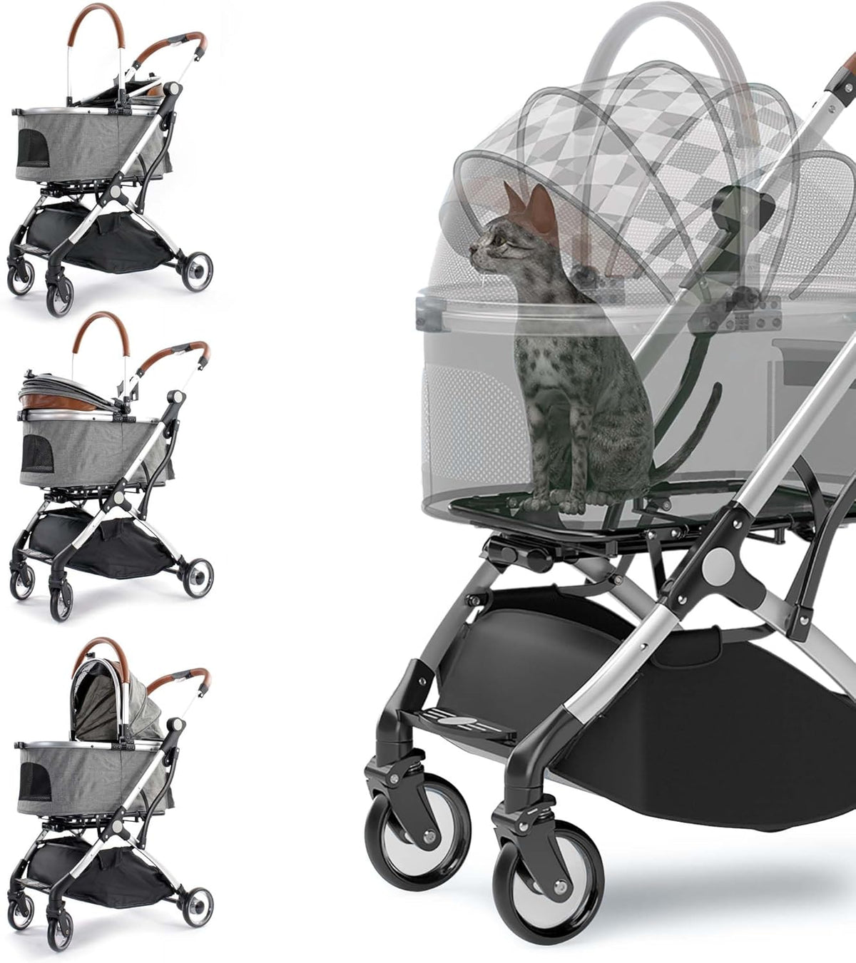 Fudajo hondenwagen 2-in-1 hondenbuggy inklapbaar grijs huisdierwagen honden met mand en plank
