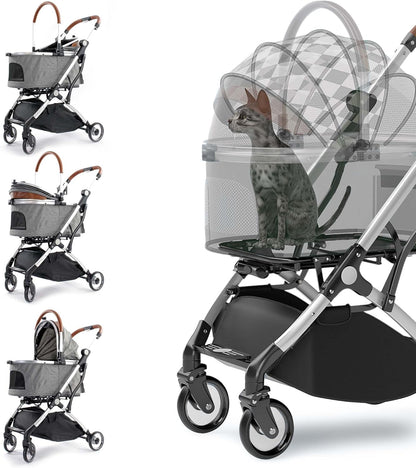 Fudajo hondenwagen 2-in-1 hondenbuggy inklapbaar grijs huisdierwagen honden met mand en plank