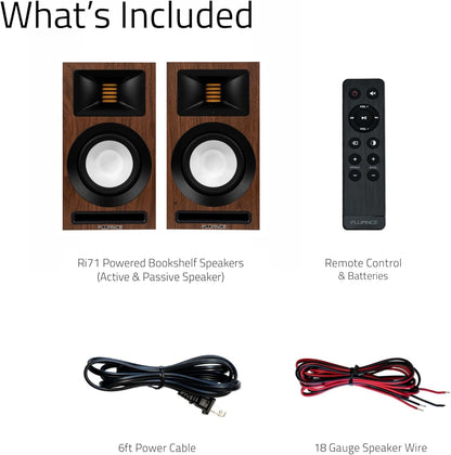 Fluance Ri71 Reference stereo aangedreven boekenplankluidsprekers met hoogwaardige AMT-tweeters, 5 inch drivers, 120 W versterker voor muziek, draaitafel, tv, pc - HDMI, Bluetooth, RCA en