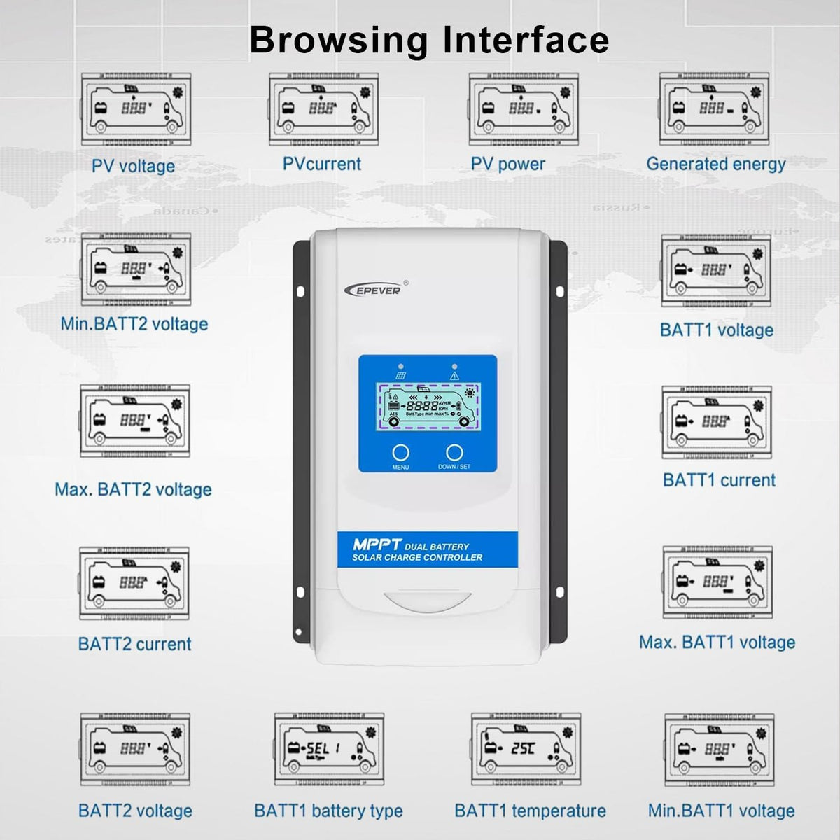 20A MPPT Solar Charge Controller 12V/24V Automatische Identificatie Systeemvoltage met LCD Display en Dubbele USB Poort voor Solar Home Systeem - DR2210N