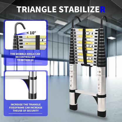 JADDUO Telescopische ladder 3,8 m, aluminium vouwladder met haken, inklapbare treeplank, multifunctionele ladder, draagkracht 150 kg, trapafstand 30 cm