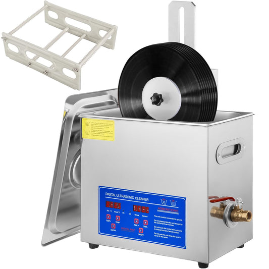 VEVOR Ultrasonic Cleaner for Vinyl Plate, 6 L, Professional Ultrasonic Cleaner, Capacity 8 Discs from 178 to 305 mm, Ultrasonic Machine, 180 W, with Dry Holder, for Home Store
