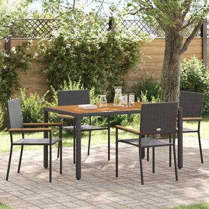 Tuinstoelen – Buitenstoel – Tuinmeubel – Terrasstoel – Stapelbare Tuinstoelen – Weerbestendig PE-Rattan – Massief Acaciahouten Armleuningen