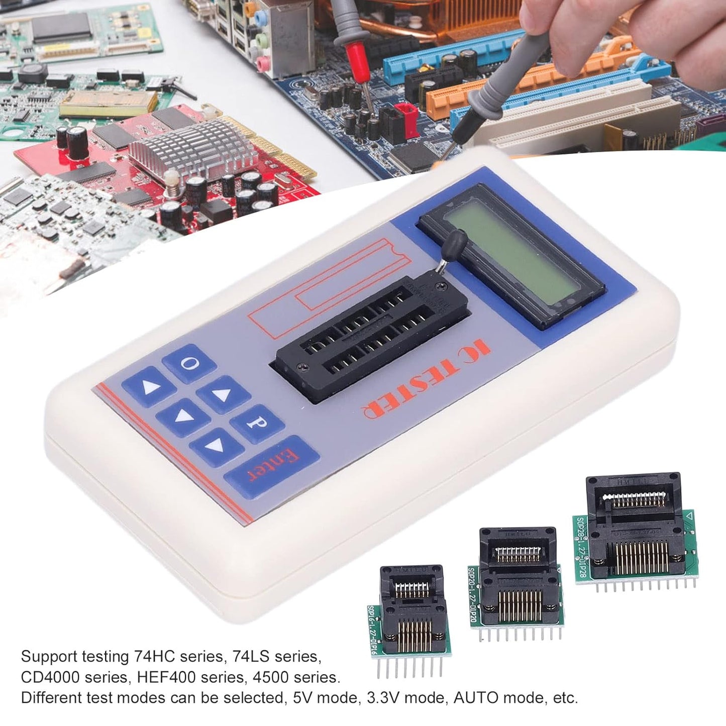 TSH‑06F Geïntegreerde Circuittester, IC-transistormeter Met 5V 3,3V AUTO-modi Gebruiksvriendelijke Transistormeter Voor Micro-elektronica-ingenieurs(Met klemmen)