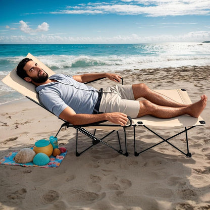 Klapstoel – Vouwstoel – Ligstoel – Lounge stoel – Recliner – Ergonomisch Design – Stevig Frame – Outdoor Loungestoel – Inklapbaar – Khaki