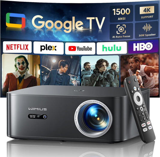 4K thuisbioscoopprojector [1200 ANSI | Google TV] Officiële licentie Netflix FHD 1080P 4K-beamer ondersteund, autofocus trapeziumcorrectie 20 W Smart Light