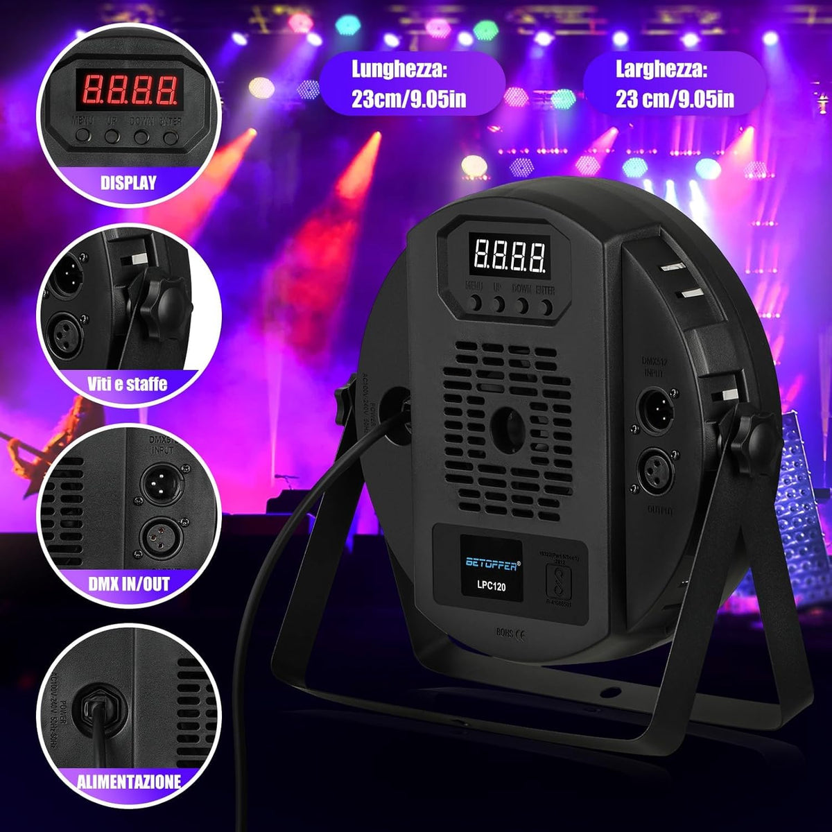 BETOPPER 120W LED Par Light RGBW 4-in-1 Stage Light Moving Head Led Par Spotlight with DMX 512, Sound Activated LED Flood Light Disco Light Party Light Stage Lighting DJ Lights for Bar