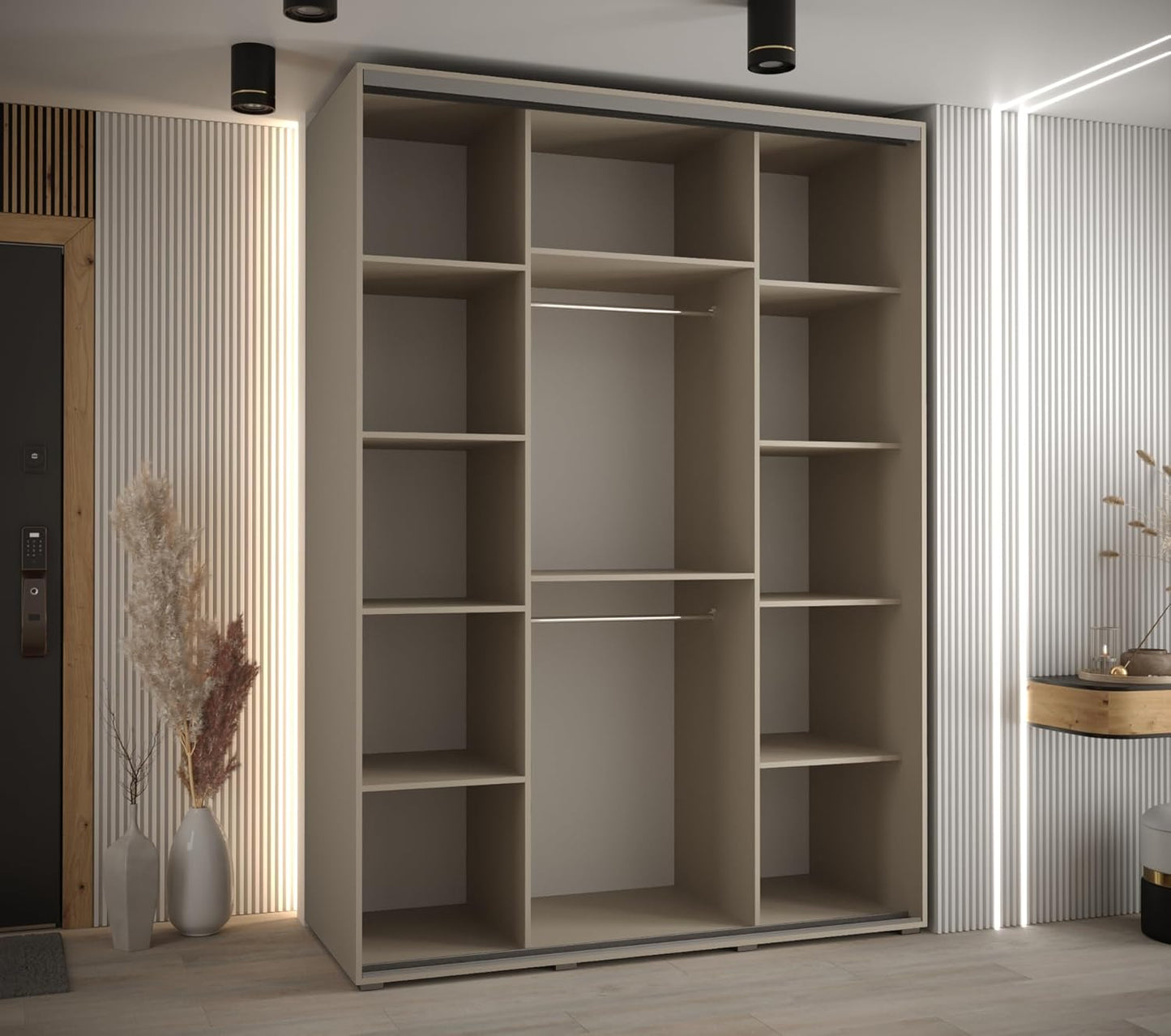 MEBLE KRYSPOL Dakota 11 Wardrobe with Three Sliding Doors - Modern Wardrobe with Mirror, Clothes Rod and Shelves - 235x170x60cm - CashmereSilver - QUORE