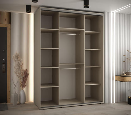 MEBLE KRYSPOL Dakota 11 Wardrobe with Three Sliding Doors - Modern Wardrobe with Mirror, Clothes Rod and Shelves - 235x170x60cm - CashmereSilver - QUORE